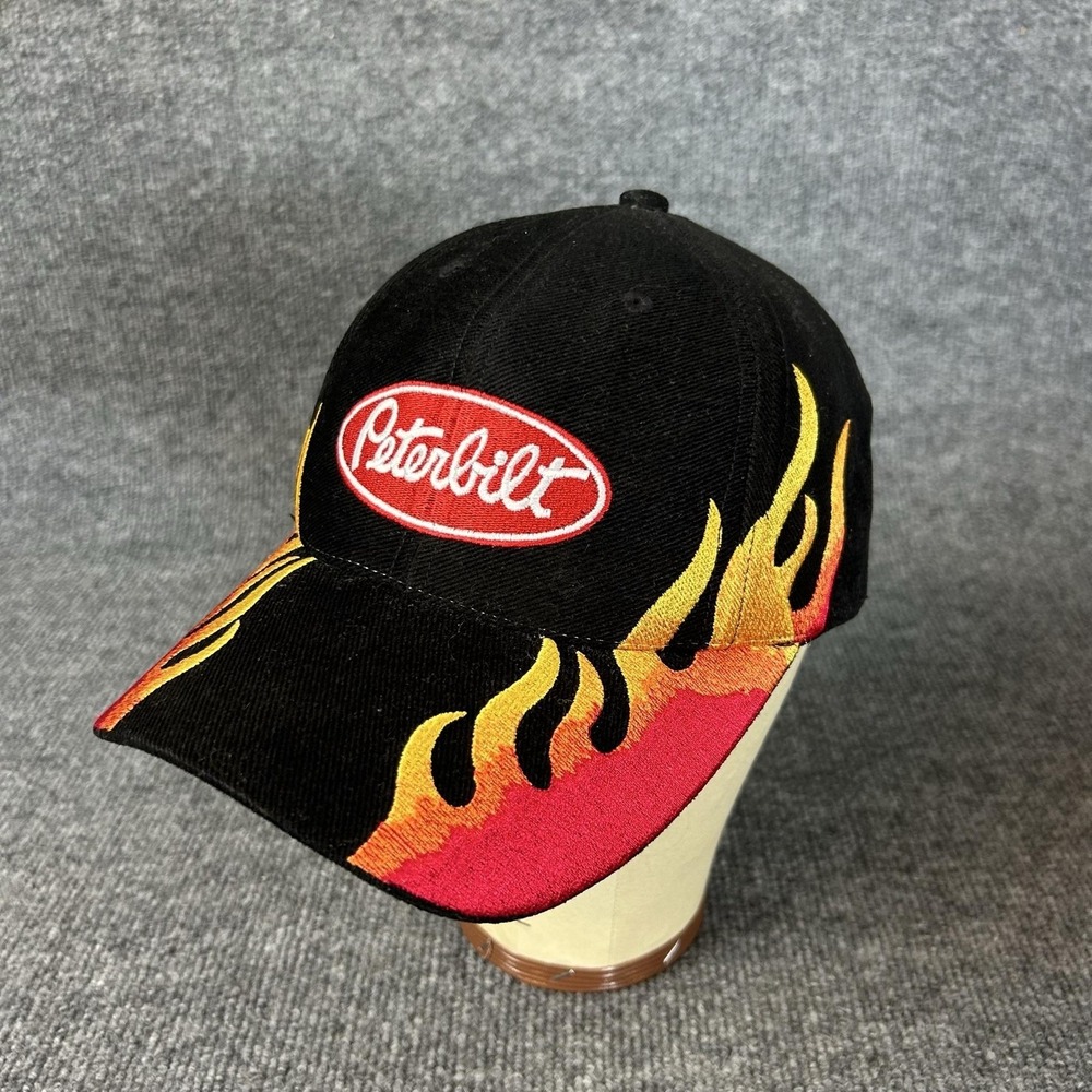 Peterbilt Hat Cap Snap Back One Size Black Flames Embroidered Mens Truck